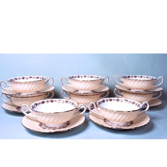 Rare Minton “Vineyard” Bouillon Cups & Saucers – Made in England - Picture 2 of 7